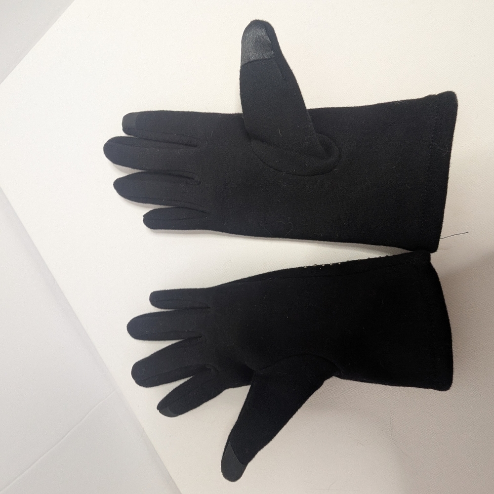 Black Nylon Gloves Faux Fur Lined Gloves Touch Screen - Picture 4 of 4